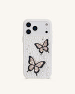 Butterfly Pearl Embellished Phone Case - White