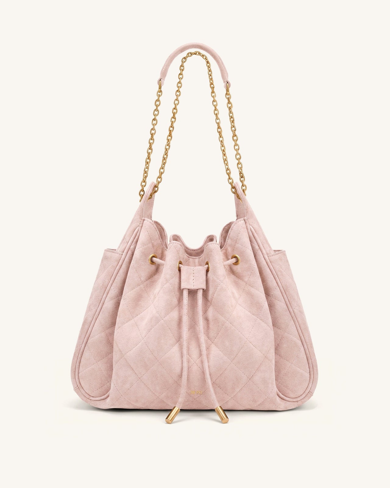 Rowan Faux Suede Quilted Chain Bucket Bag - Pink