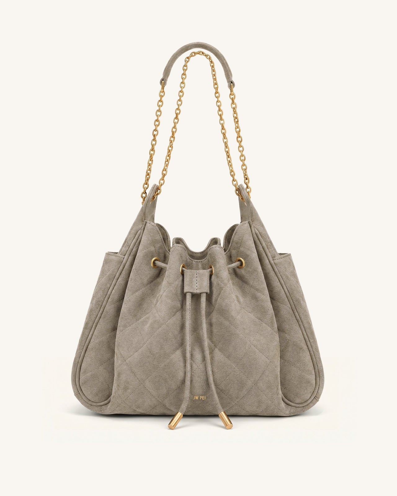 Rowan Faux Suede Quilted Chain Bucket Bag - Gray