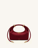 Ellie Faux Suede Metal Ring Embellished Top Handle Bag - Burgundy