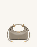 Ellie Faux Suede Metal Ring Embellished Top Handle Bag - Grey