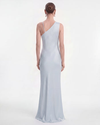Floral Appliqué One Shoulder Maxi Dress - Light Blue