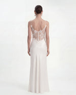 Floral Appliqué Sheer Lace Maxi Dress - White