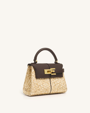 Elise Faux Straw Handbag - Brown