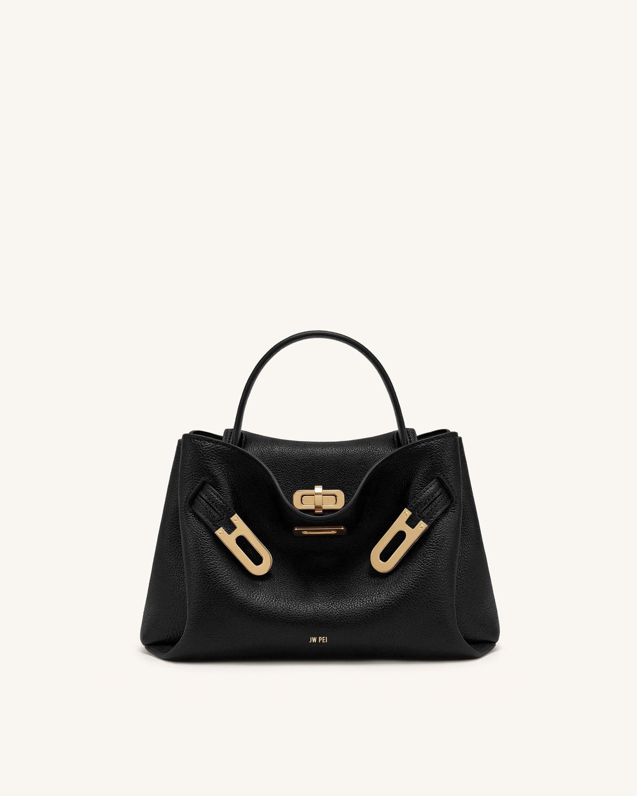 Rhea Small Pebbled Double Buckle Shoulder Bag - Black