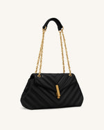 Valerie Quilted Chain Flap Shoulder Bag - Black