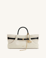 Maeve Dachshund Metal Charm Tote Bag - Black Canvasa