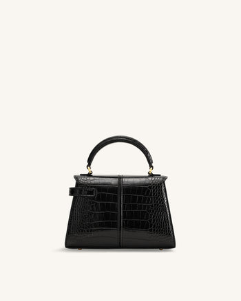 Elise Top Handle Bag - Black Croc