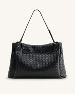 Rhea Large Woven Textured Shoulder Bag - Black
