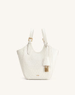 Ines Faux Ostrich Padlock Tote Bag - White