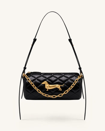 Dachshund Quilted Chain Shoulder Bag - Black