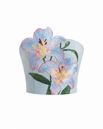 Lily Floral Embroidered Strapless Corset Top - Light Blue