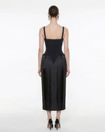 Square Neck Pannier Midi Dress - Black