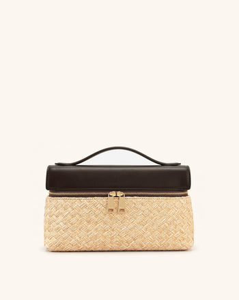 Thea Faux Straw Top Handle Bag - Brown