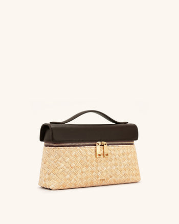 Thea Faux Straw Top Handle Bag - Brown