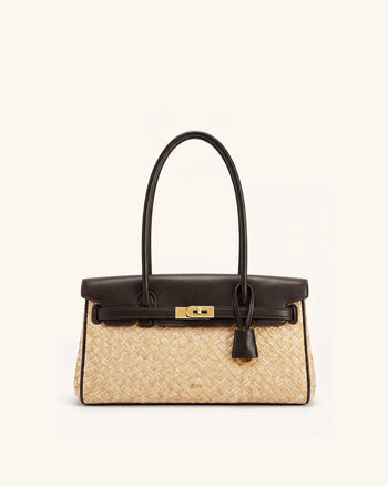 Yara Faux Straw Shoulder Bag - Brown