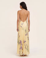Iris Print Cross-Halter Open-Back Maxi Dress - Yellow