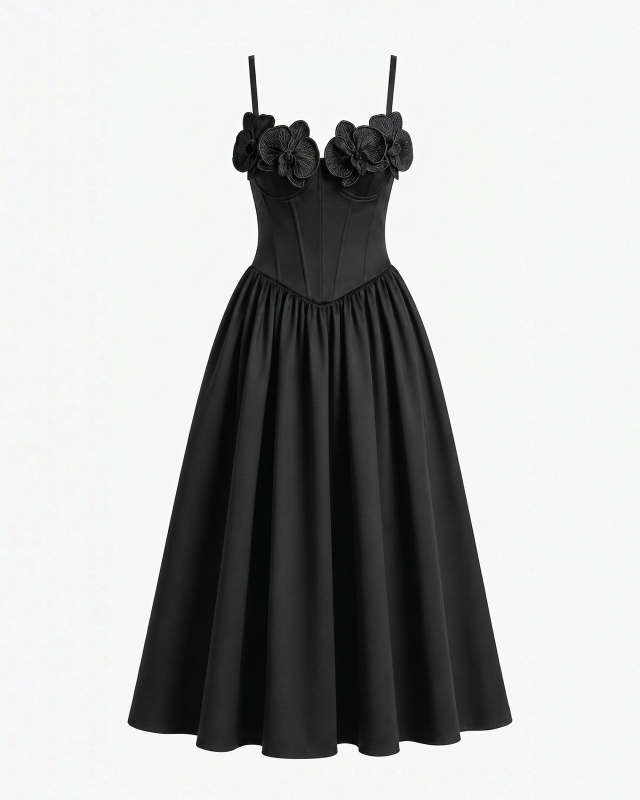 Orchid Embroidered Appliqué Corset Maxi Dress - Black