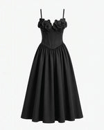 Orchid Embroidered Appliqué Corset Maxi Dress - Black