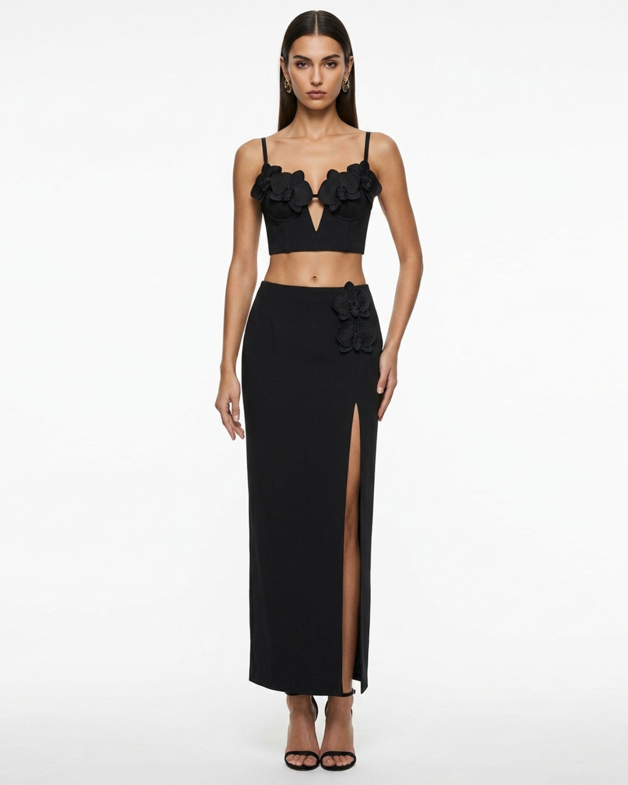 Orchid Embroidered Appliqué Corset Bustier Top - Black - JW PEI LATAM