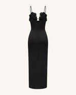 3D Floral Strappy Maxi Dress - Black