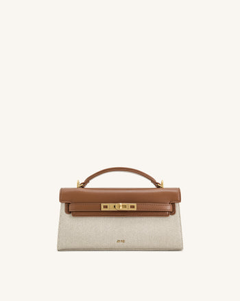 Noor Top Handle Bag - Brown Canvas