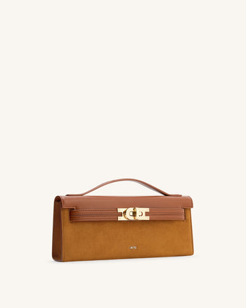 Bria Faux Suede Structured Top Handle Bag - Brown