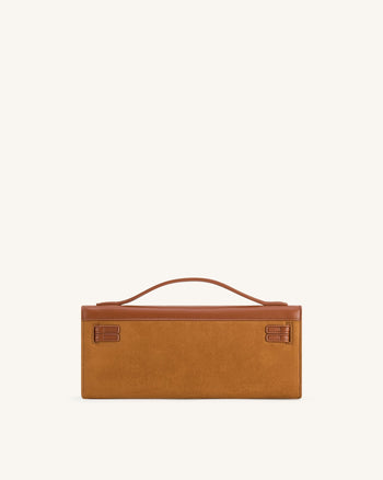 Bria Faux Suede Structured Top Handle Bag - Brown