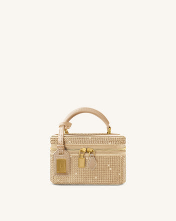 Cleo Artificial Crystal Box Shape Top Handle Bag - Champagne