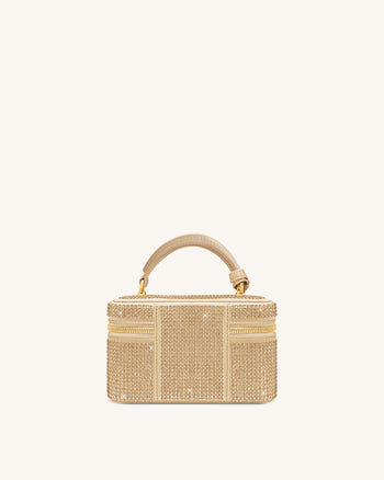Cleo Artificial Crystal Box Shape Top Handle Bag - Champagne