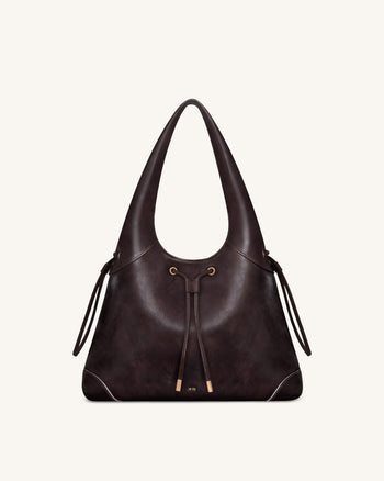 Celandra Drawstring Hobo Bag - Dark Brown