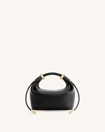 Ellie Metal Ring Embellished Top Handle Bag - Black