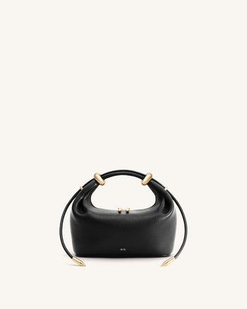 Ellie Metal Ring Embellished Top Handle Bag - Black