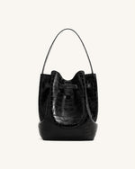 Clara Lock Accent Bucket Shoulder Bag - Black Croc