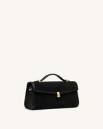 Delphine Faux Suede Top Handle Bag - Black