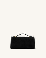 Delphine Faux Suede Top Handle Bag - Black