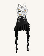 Orchid Embroidered Ruffle Hem Mini Dress - Black