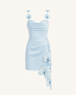 Orchid Embroidered Draped Mini Dress - Light Blue