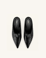 Helena Woven Textured Pointed Toe Mules - Black