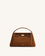 Carmen Faux Suede Top Handle Bag - Brown