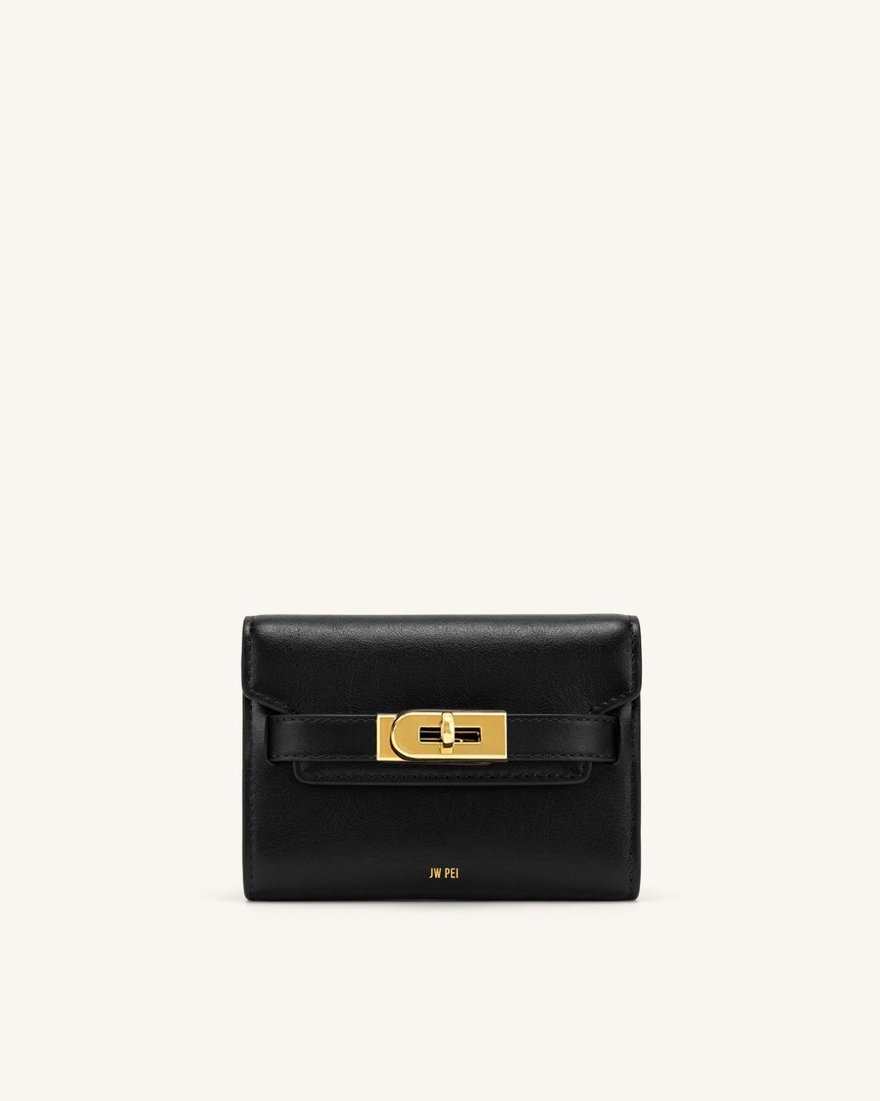 Yara Turn-Lock Flap Compact Wallet - Black
