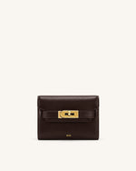 Yara Turn-Lock Flap Compact Wallet - Reddish Brown
