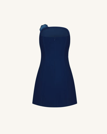 Iris Floral Print Strapless Dress - Navy blue