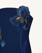 Iris Floral Print Strapless Dress - Navy blue