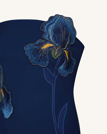 Iris Floral Print Strapless Dress - Navy blue