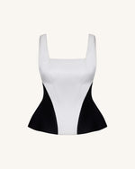 Monochrome Paneled Square-Neck Peplum Top - Black