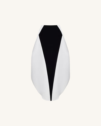 Monochrome Paneled Structured Pannier Maxi Skirt - Black