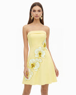 Orchid Embroidered Strapless A-Line Midi Dress - Pale Yellow