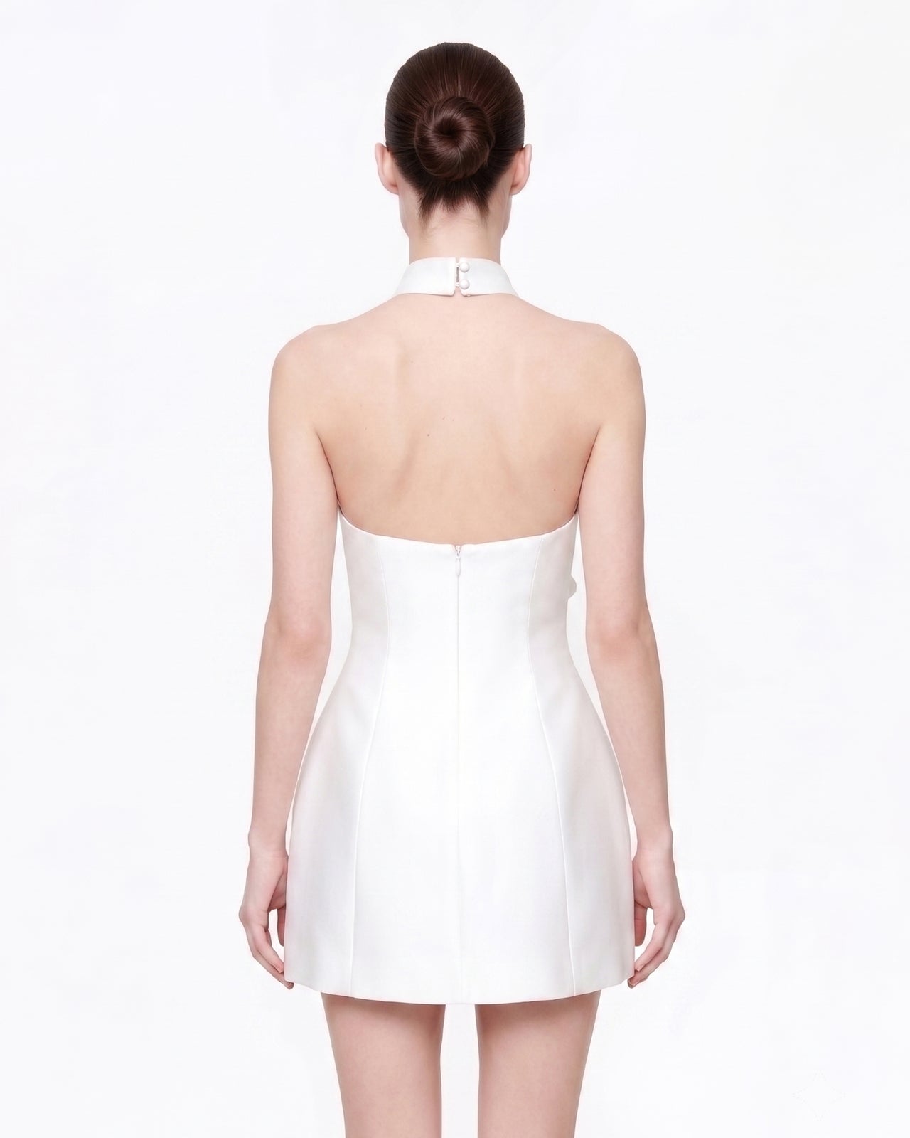 3D Floral Halter Mini Dress - White