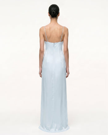 Iris Motif Satin Slip Gown - Light Blue